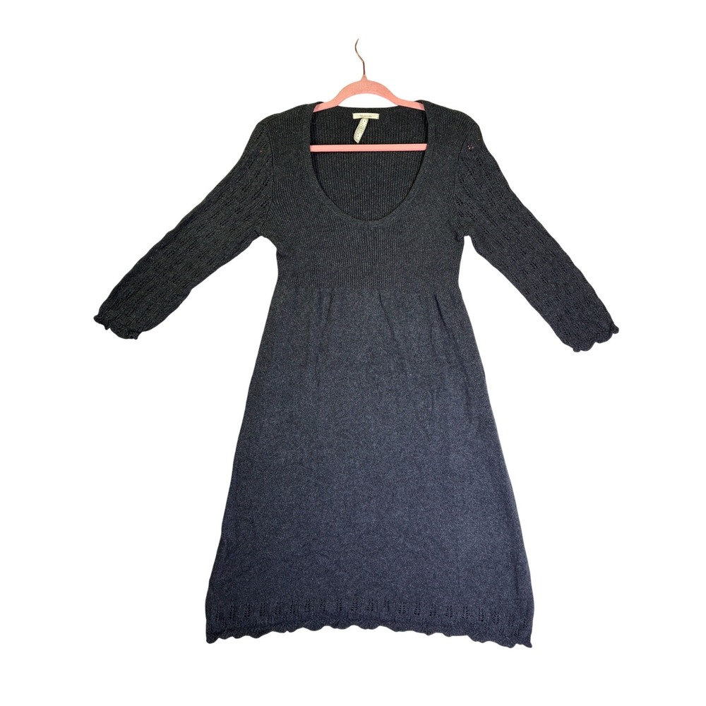 Old Navy Maternity Gray Knit Long Sleeve Pointelle Scalloped Sweater Dress M